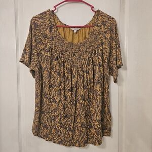 Lucky Brand size L Large womens yellow Paisley top shirt